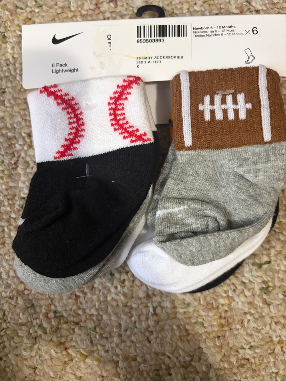 Nike Baby Athletic Sock 6-Pack - Black, White, Gray, Brown, Red
